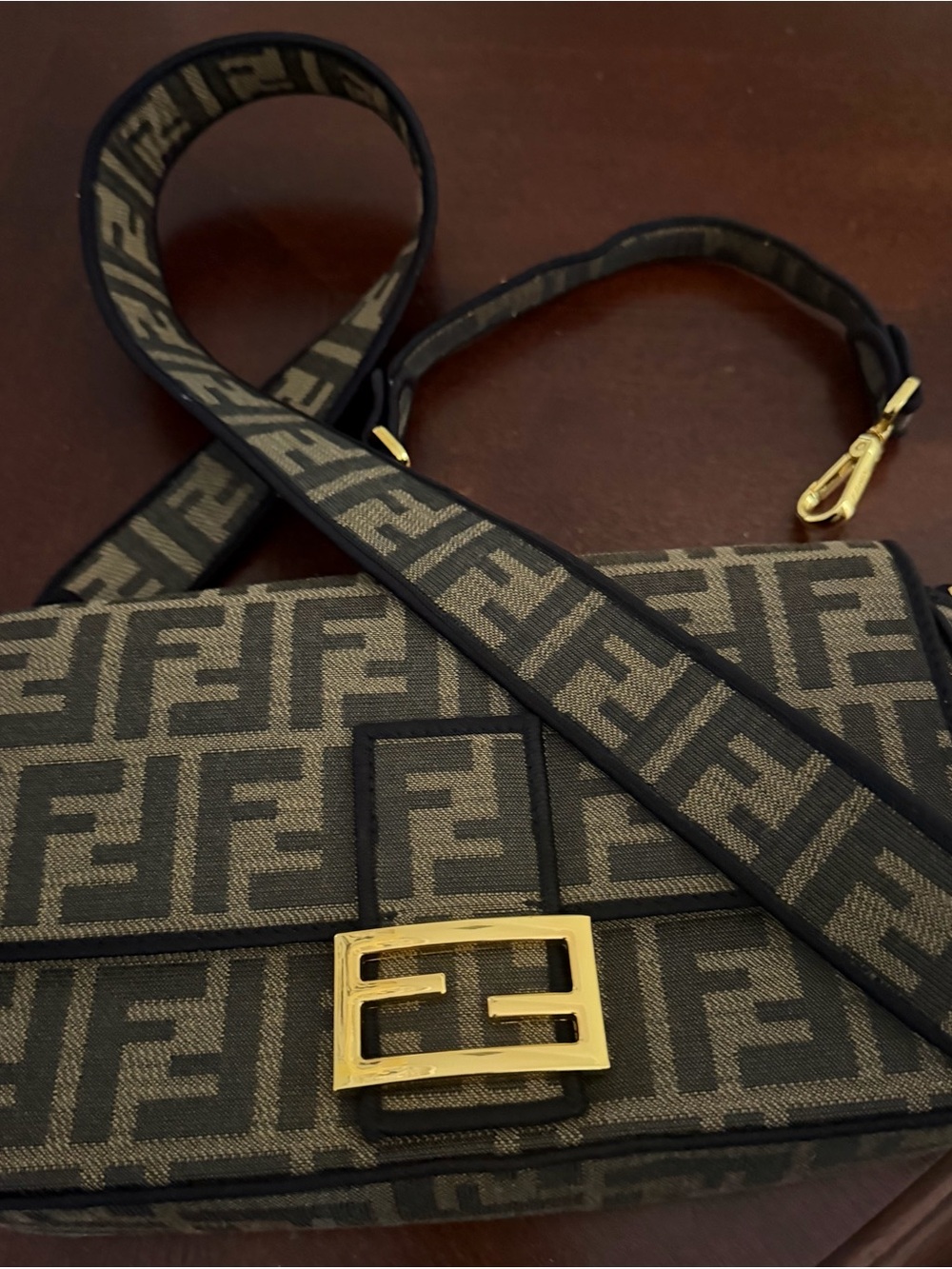 Fashion bag Brown and Black Monogram Crossbody Bag with Gold Hardware